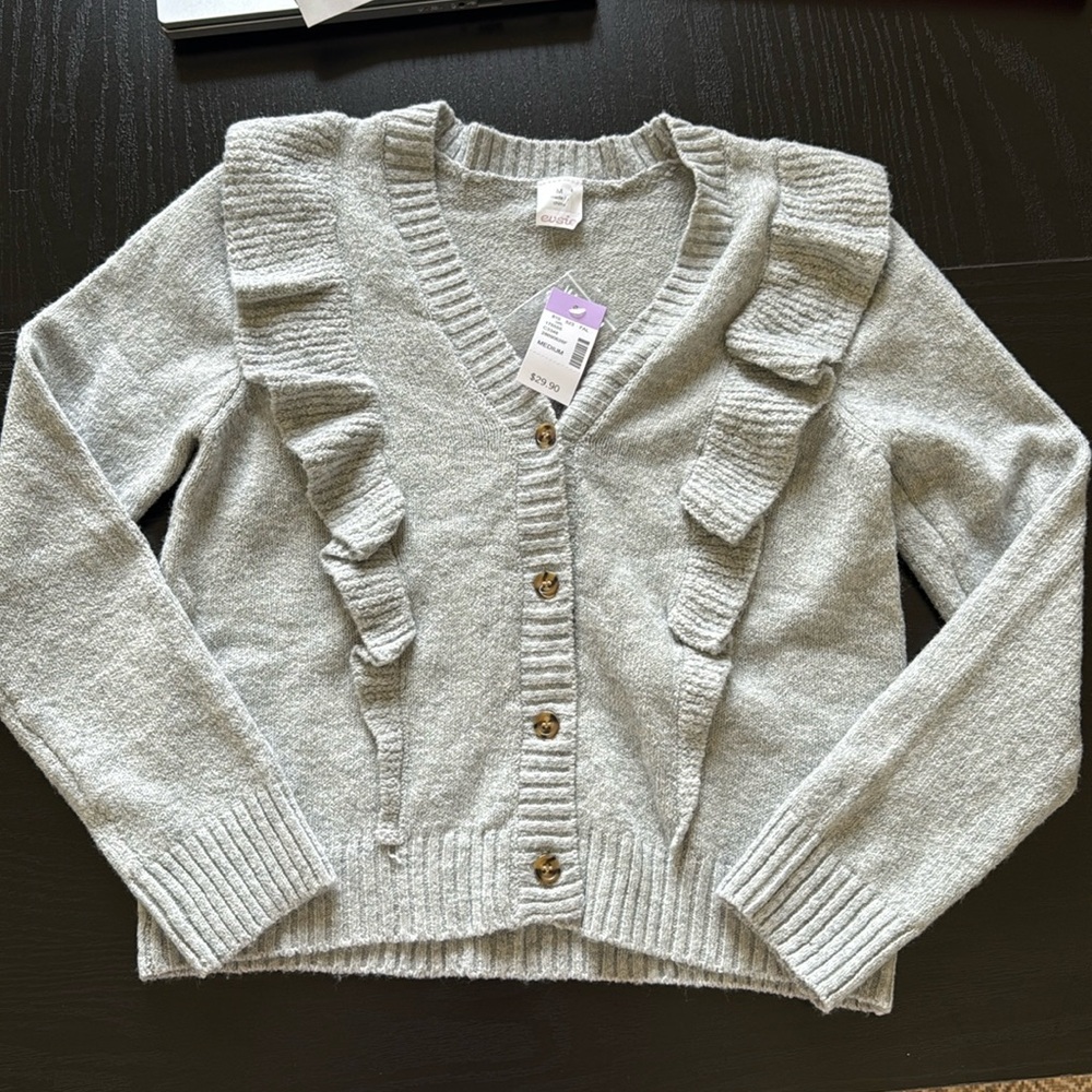 Girls medium Evsie button down ruffle cardigan - new with tag